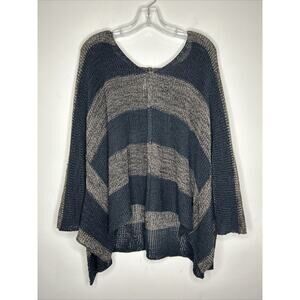 Alembika Brown Black Loose Knit Striped V Neck Pullover Oversized Sweater Small